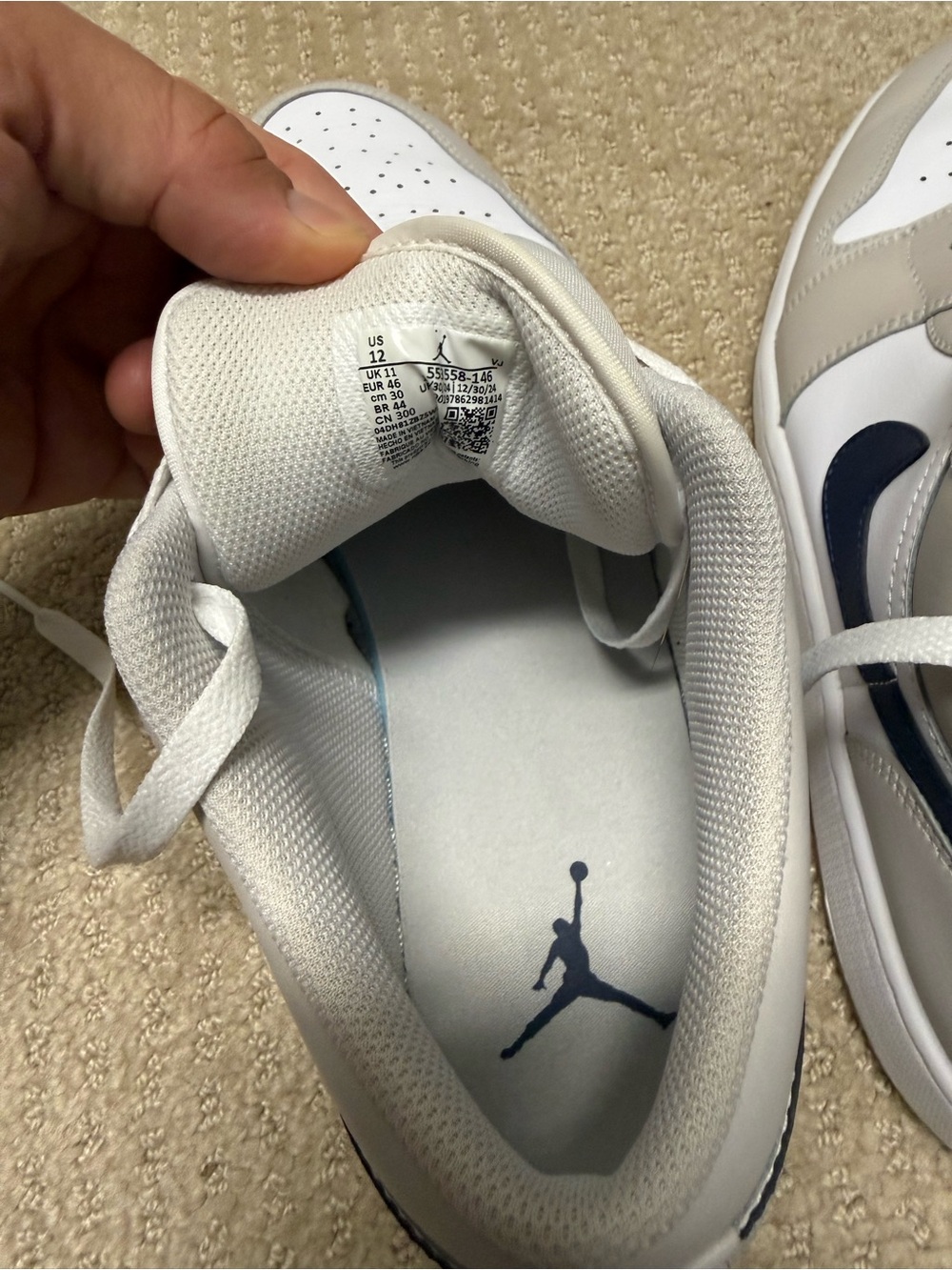Nike Air Jordan Dunk low Sneakers — White & Light Gray with Navy - Picture 5 of 7